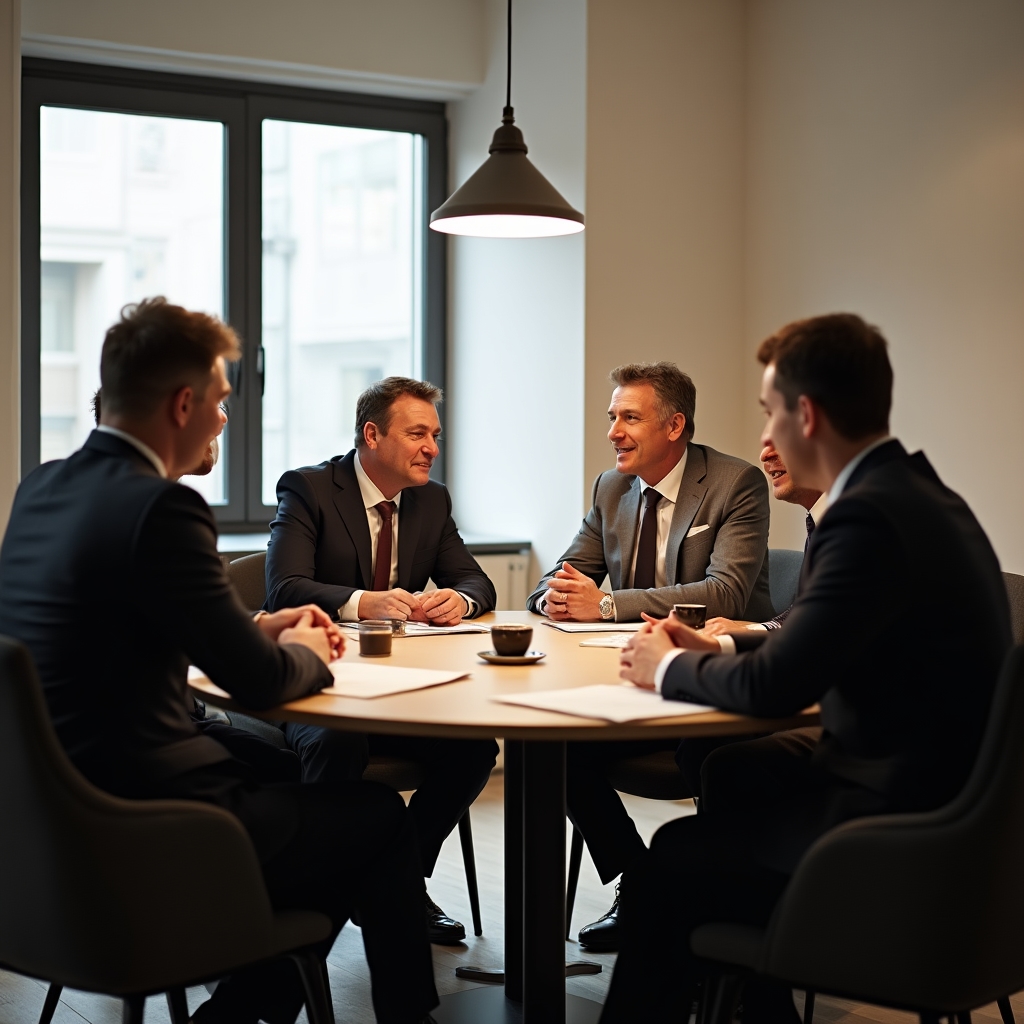 Разнородная команда обсуждает стратегию за круглым столом